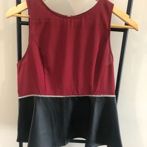 Boutique Maroon Peplum Tank with Faux Leather